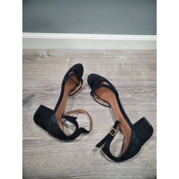 J. Jill Lyla Suede Open Toe Shoe Sz 8 Ankle Strap Block Heel Classic Black - Picture 5 of 10
